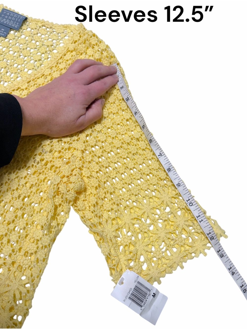 Rabbit Rabbit Rabbit Designs Yellow Floral Lace Single Button Crocheted Cardigan - Picture 13 of 16